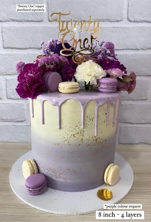 Smooth Floral Macaron Drip Cake (7 days minimum notice)